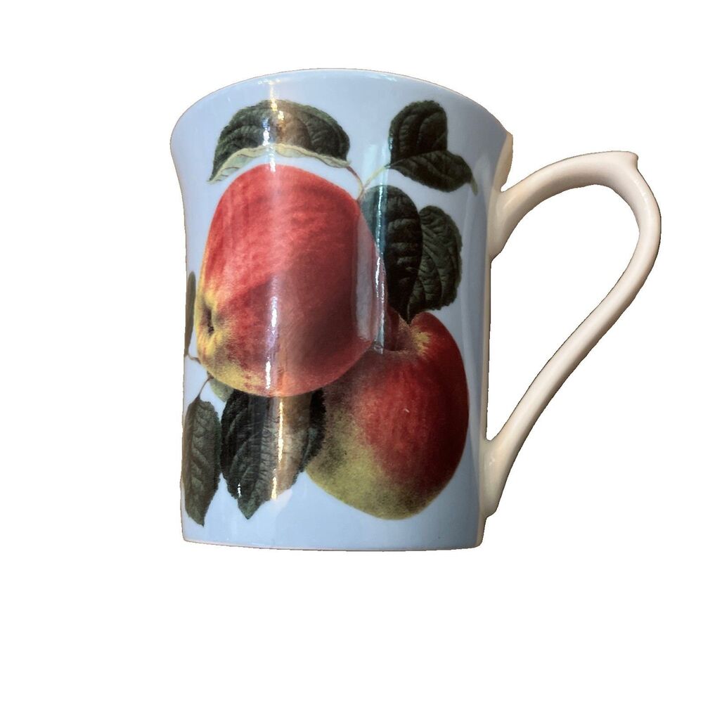 Queens Horticultural Society Hookers Fruit Vtg Powder Coffee Mug Peaches Apples